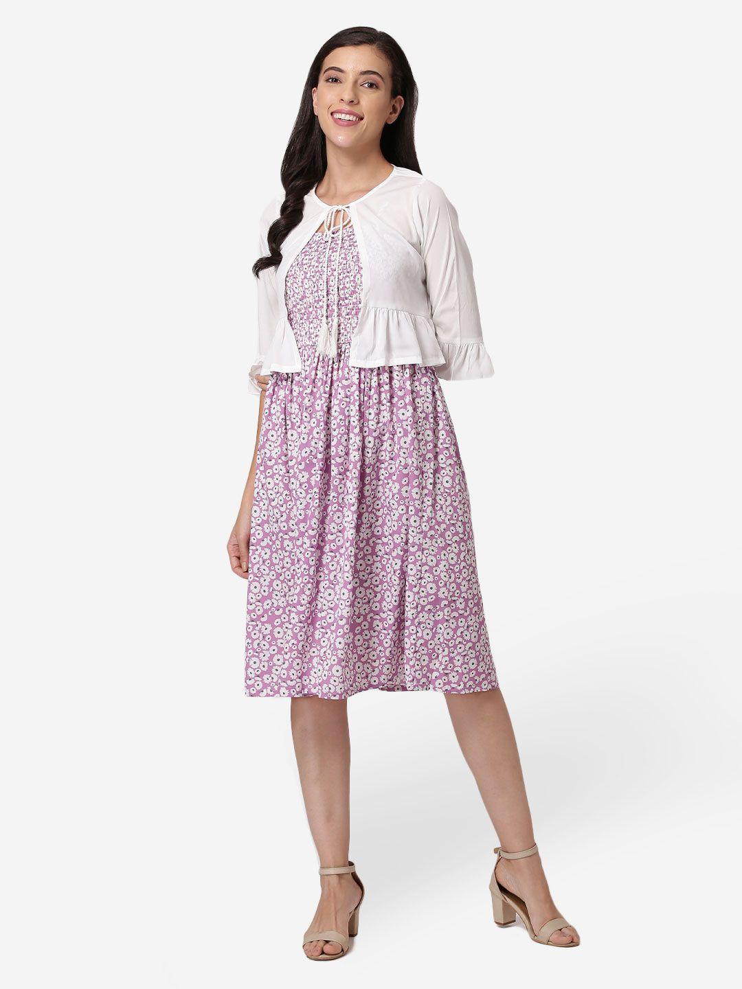 deebaco lavender floral tie-up neck dress