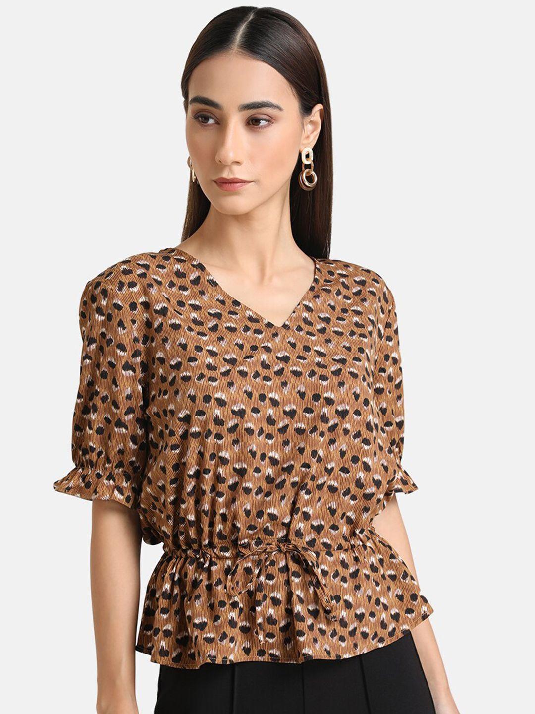 kazo brown & black animal cinched waist top