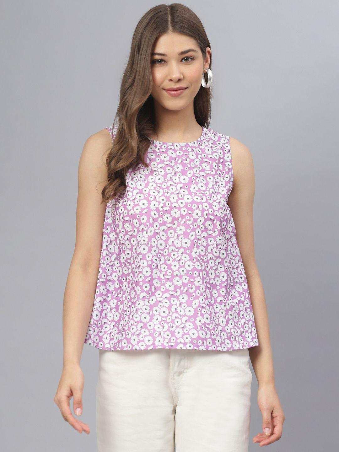 deebaco lavender & white floral a-line top