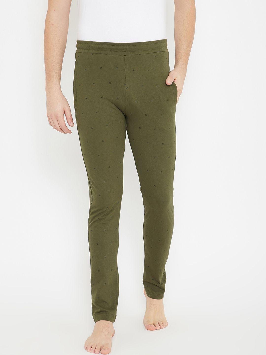 okane men olive green & black printed lounge pants