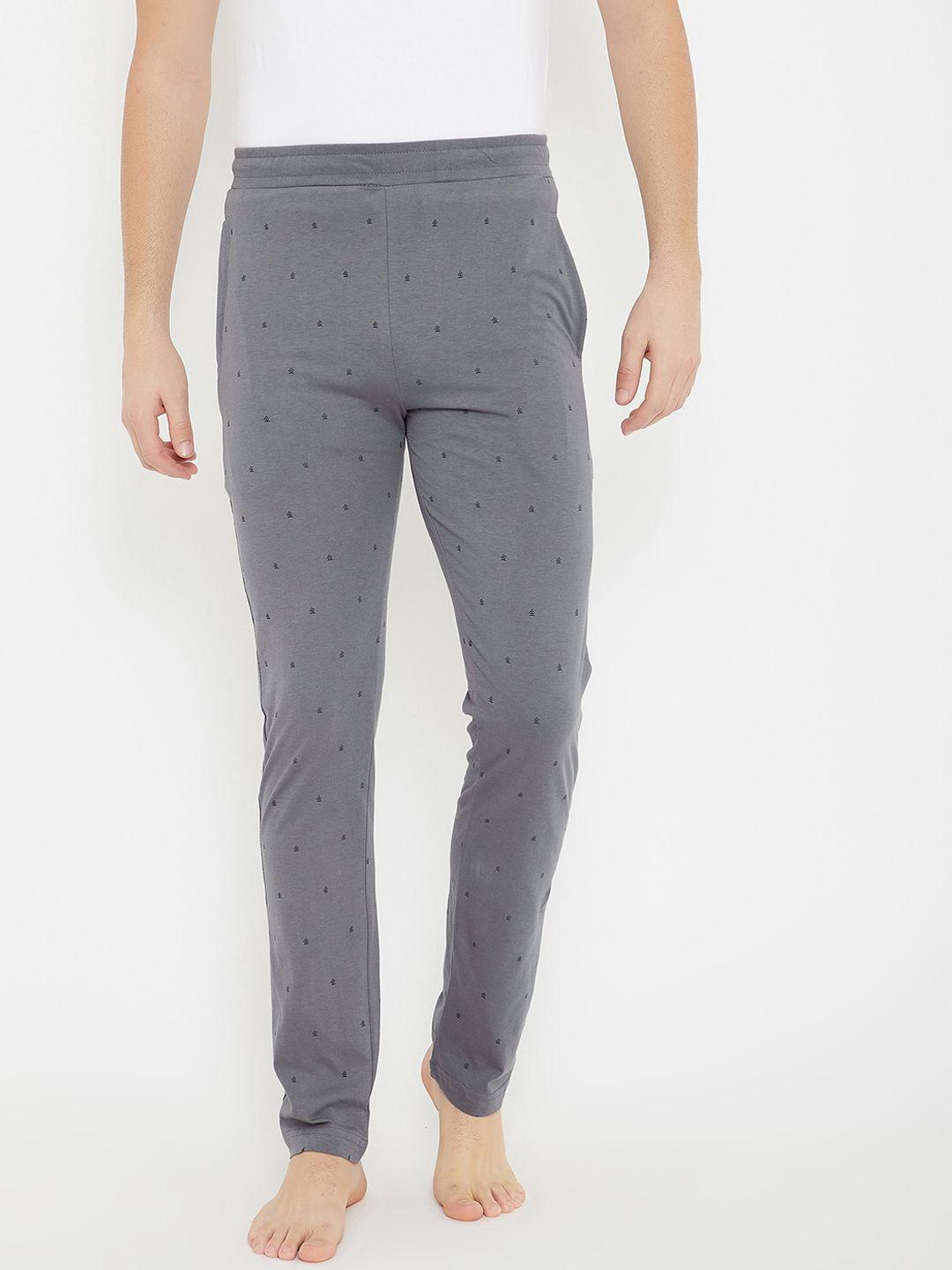 okane men olive grey & black printed lounge pants