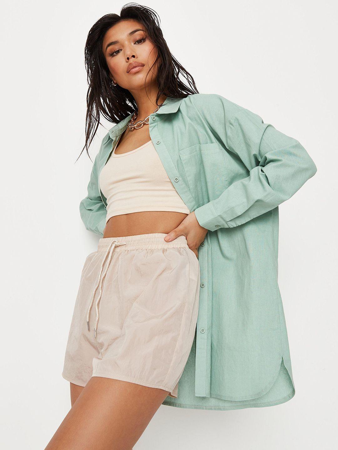 missguided women beige solid regular fit shorts