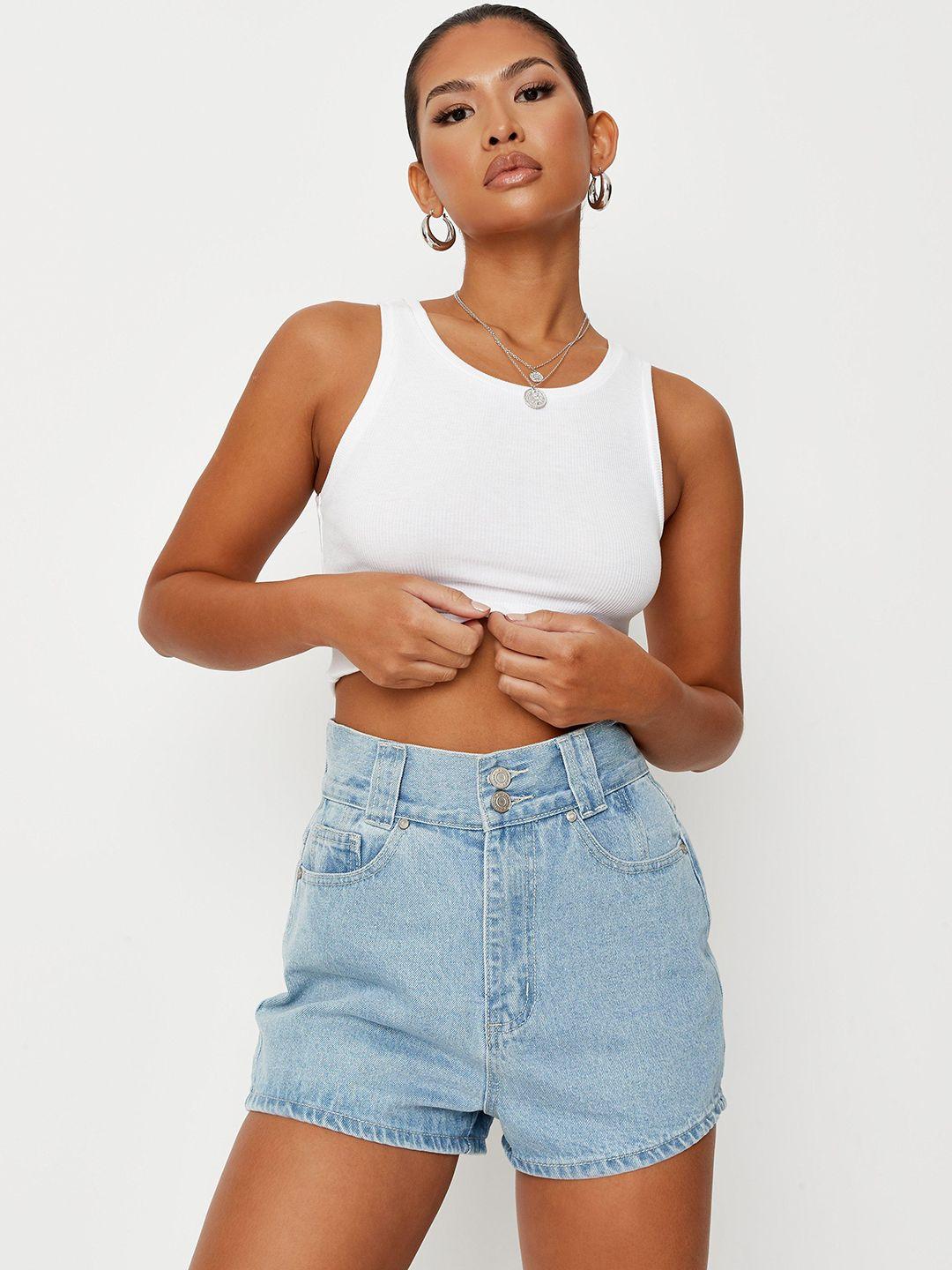 missguided women blue washed denim shorts