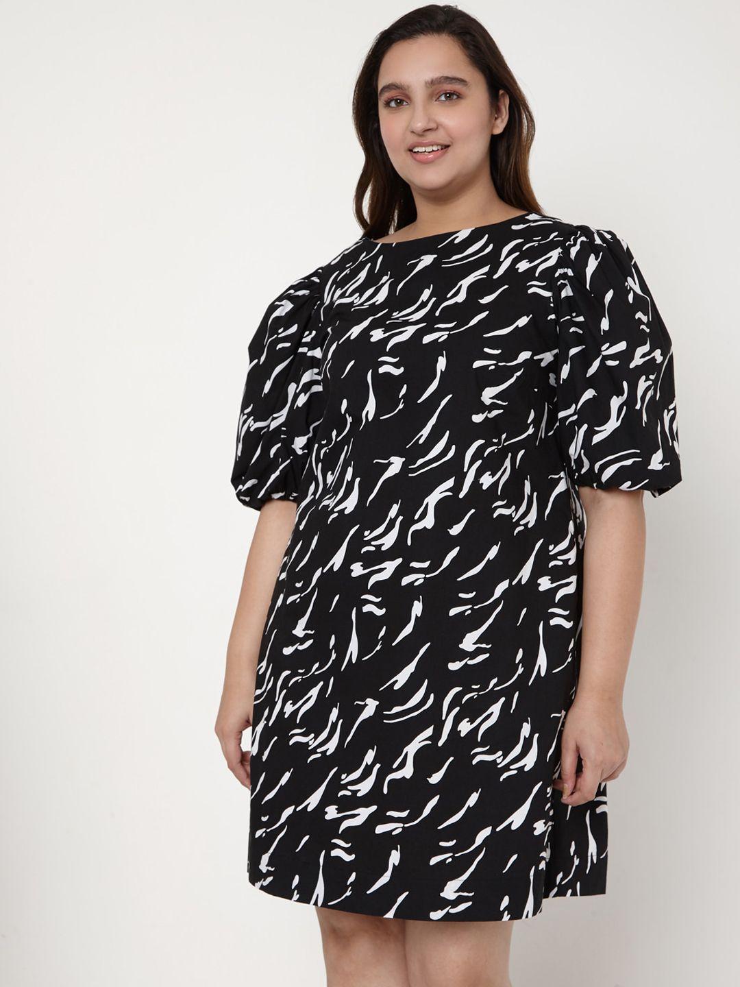 vero moda curve black & white printed curve overseized cotton fit dress