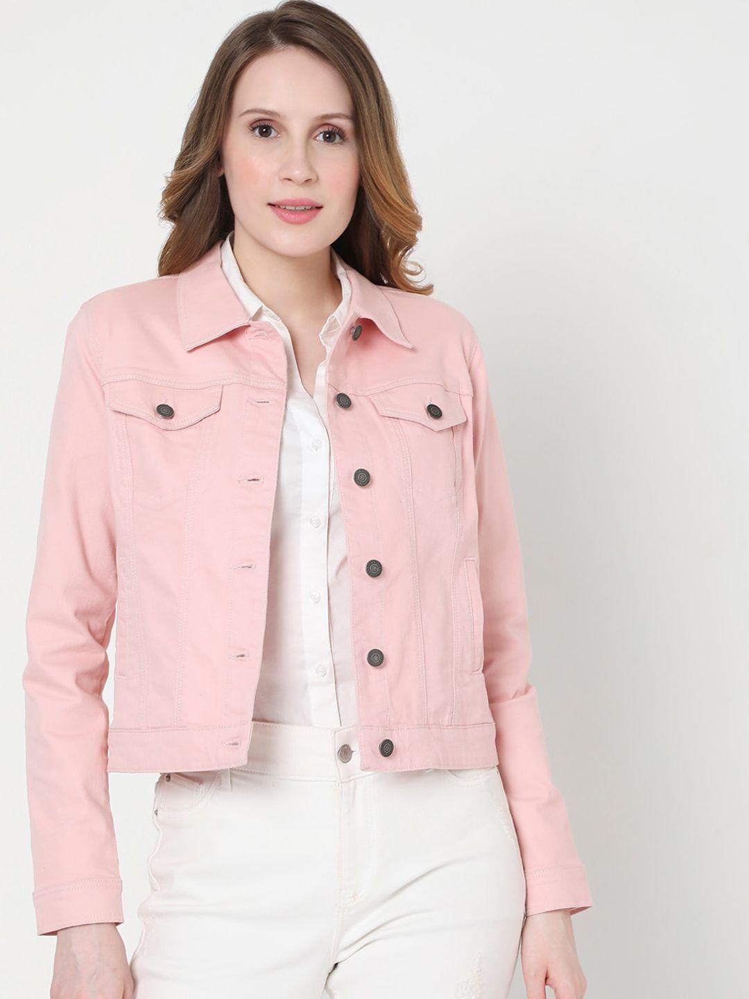 vero moda women pink crop denim jacket