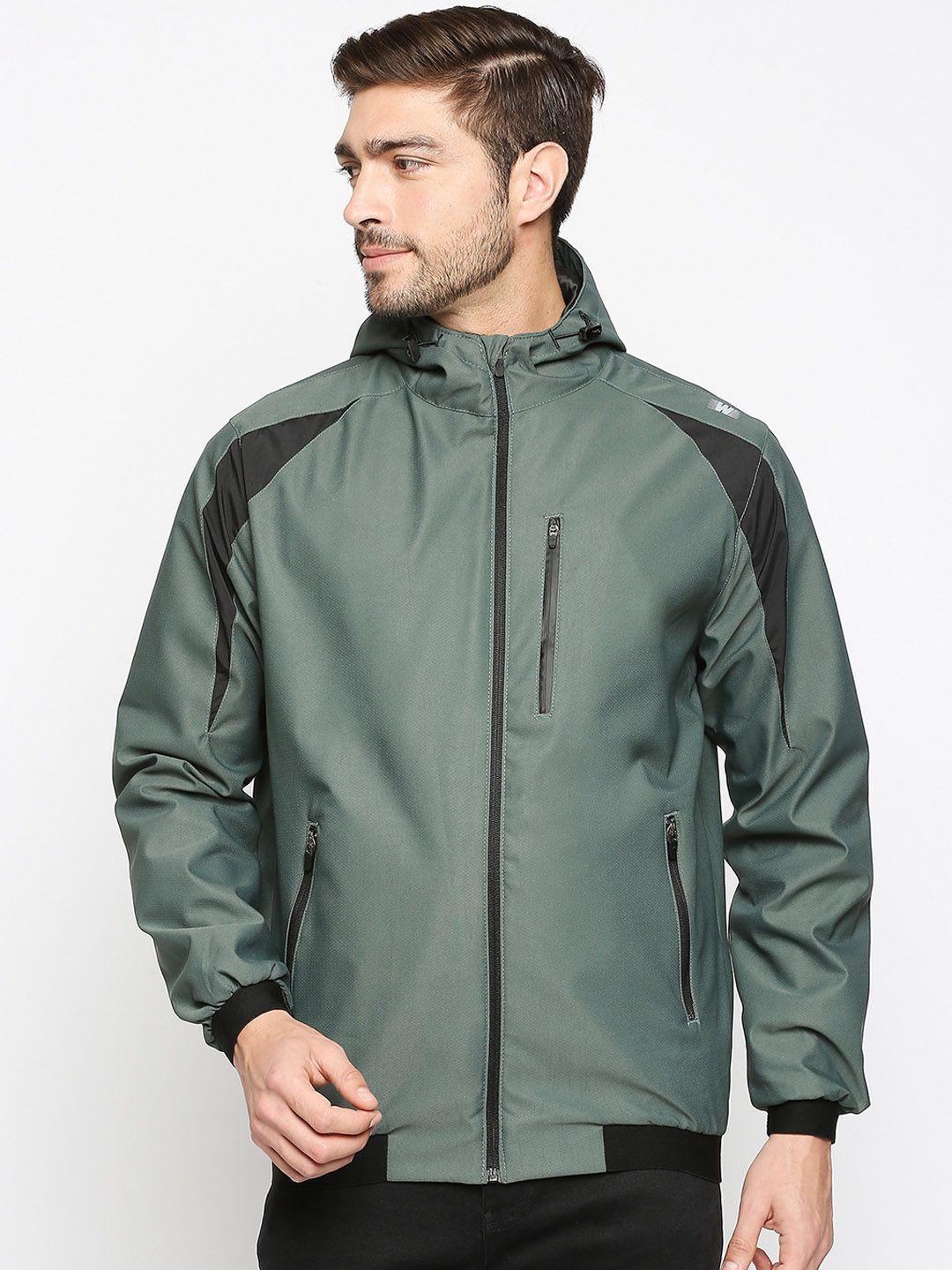 zeel men green windcheater hooded sporty jacket