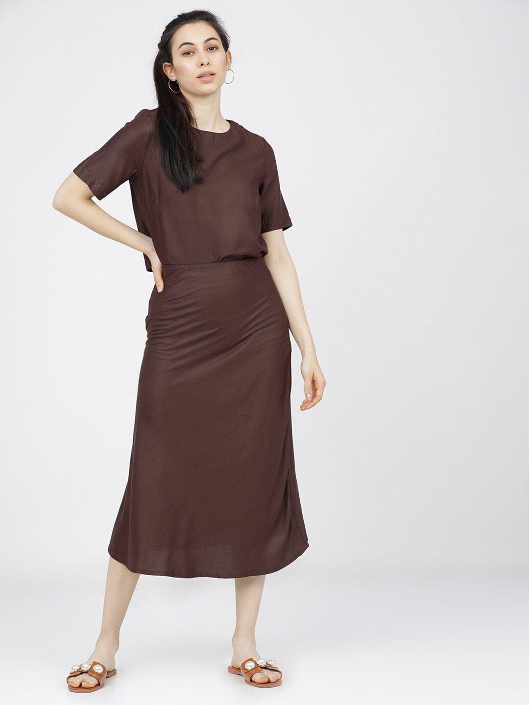 tokyo talkies women brown top with skirt