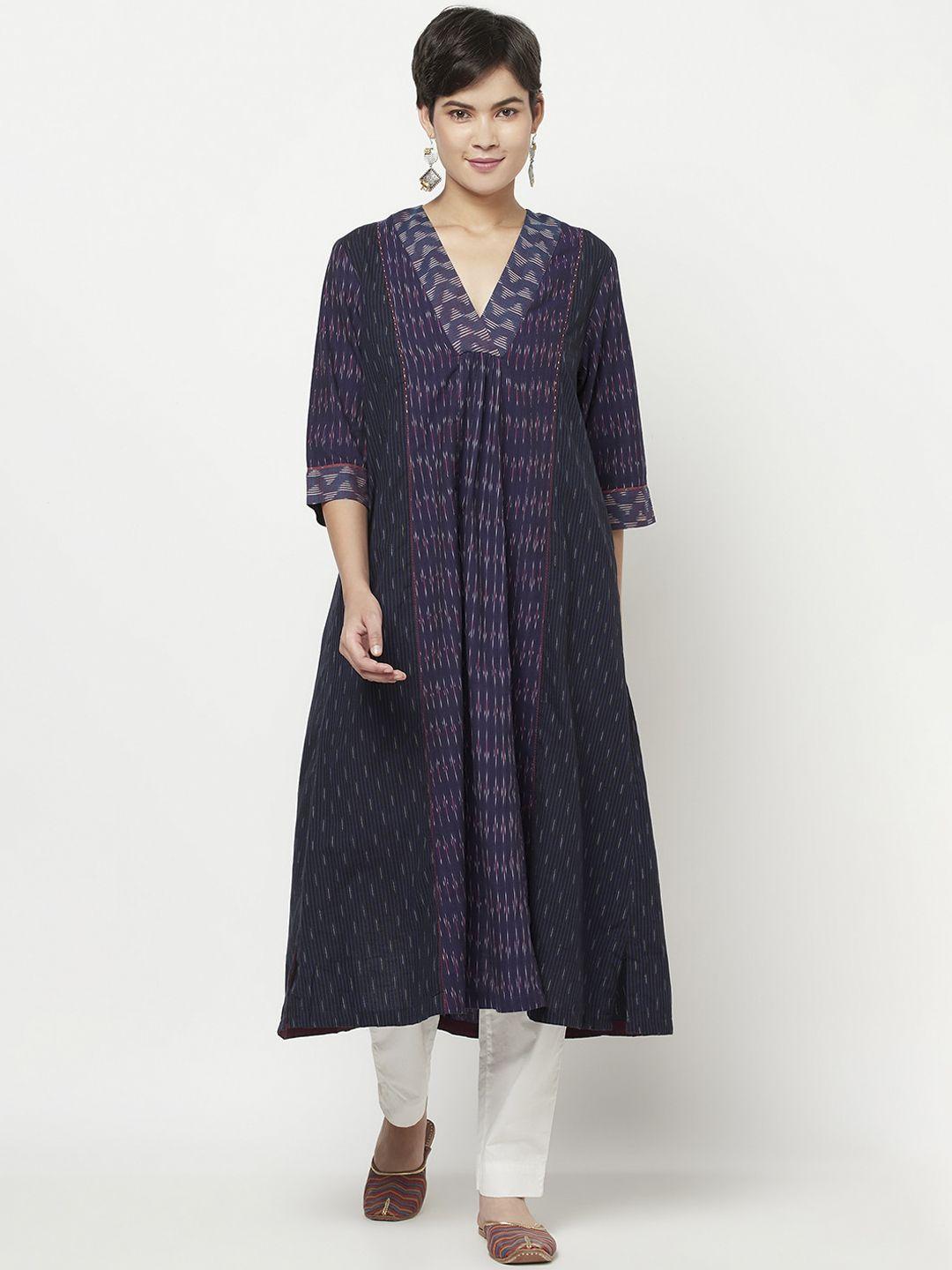 fabindia women blue thread work anarkali kurta