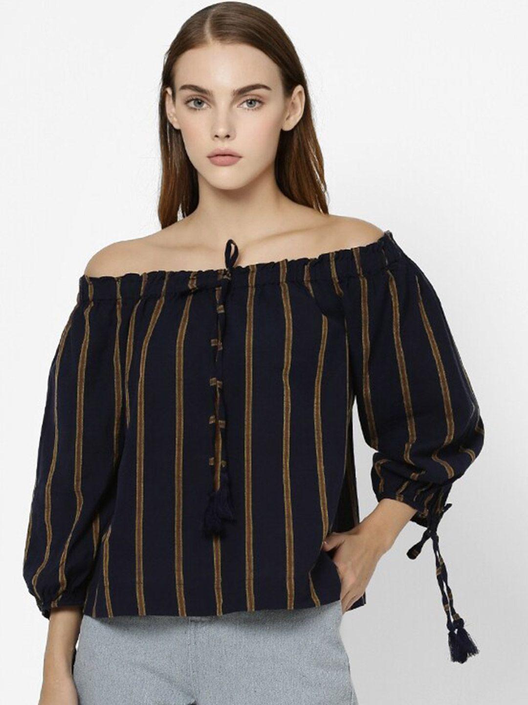 vero moda blue striped off-shoulder bardot top