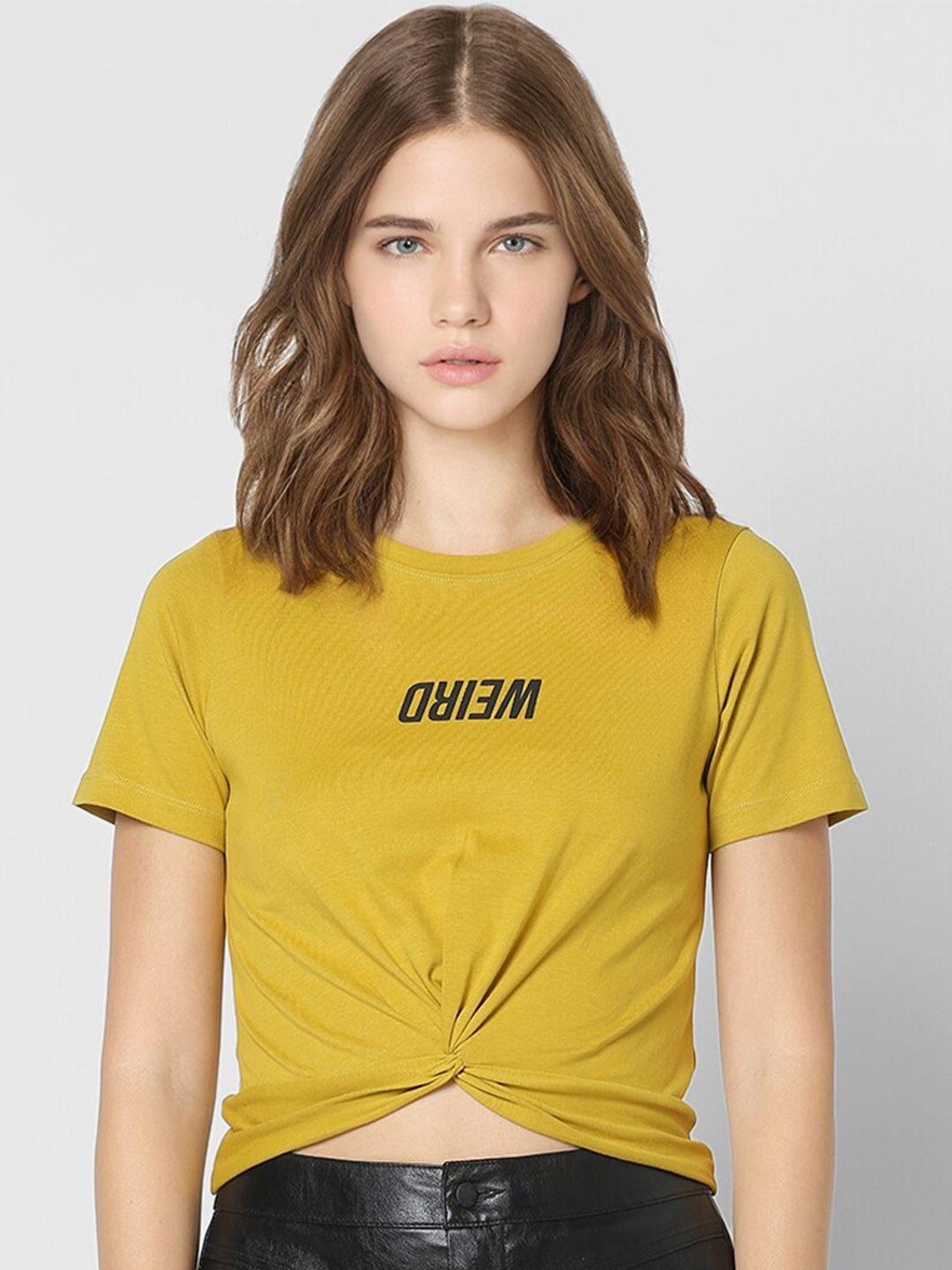 only women mustard yellow regular crop top