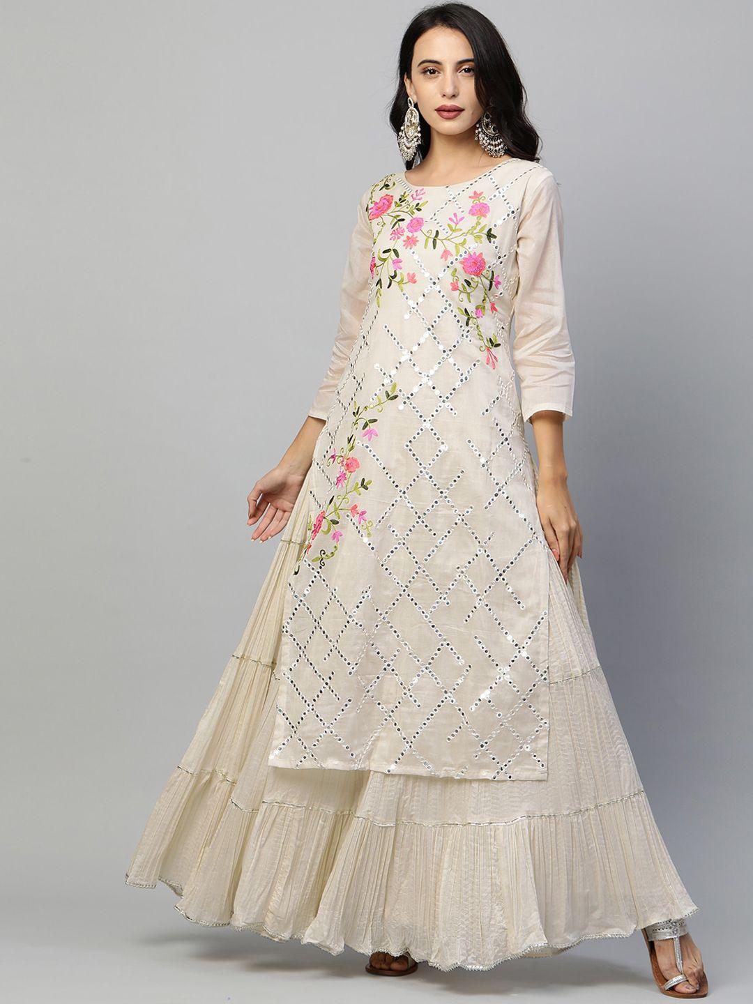 fashor off white embellished layered ethnic maxi dress