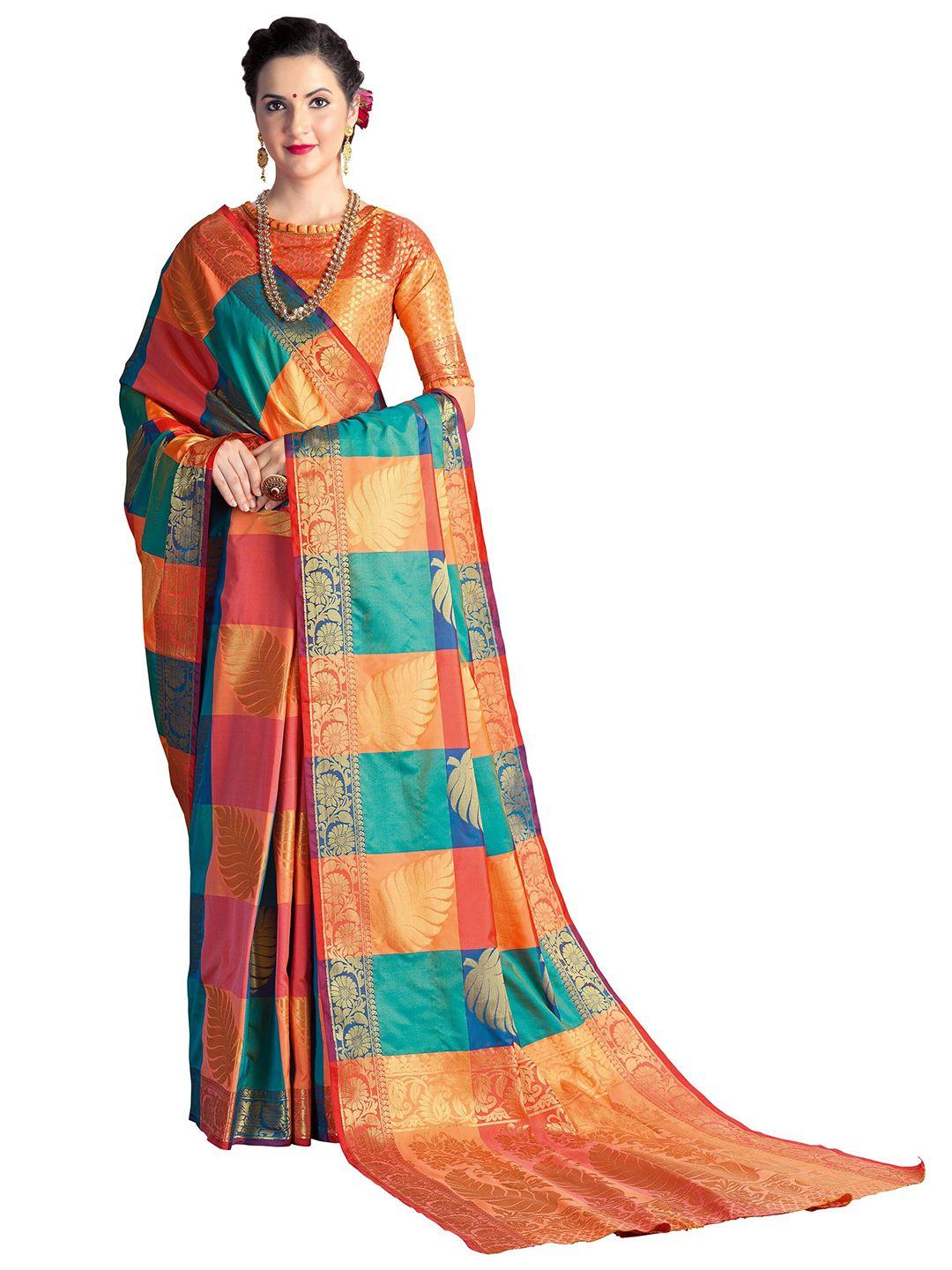 mitera multicoloured ethnic motifs zari silk blend banarasi saree