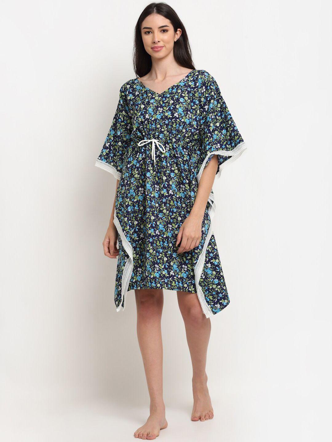 erotissch blue & green printed kaftan nightdress