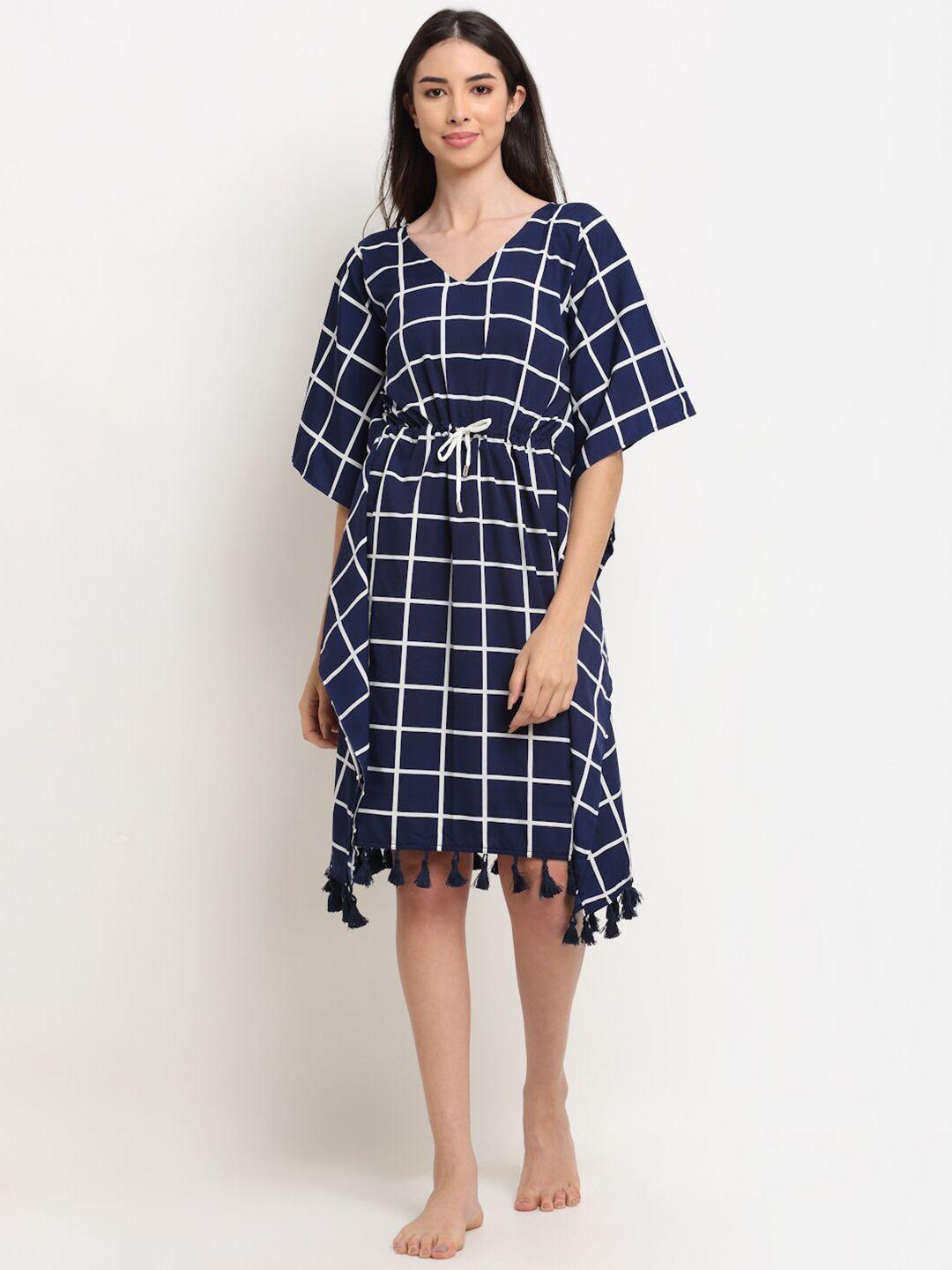 erotissch women navy blue checked kaftan nightdress