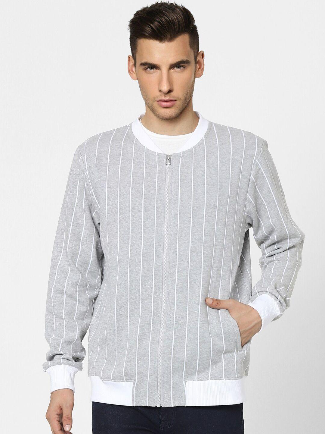 jack & jones men grey & white striped cotton sweatshirt