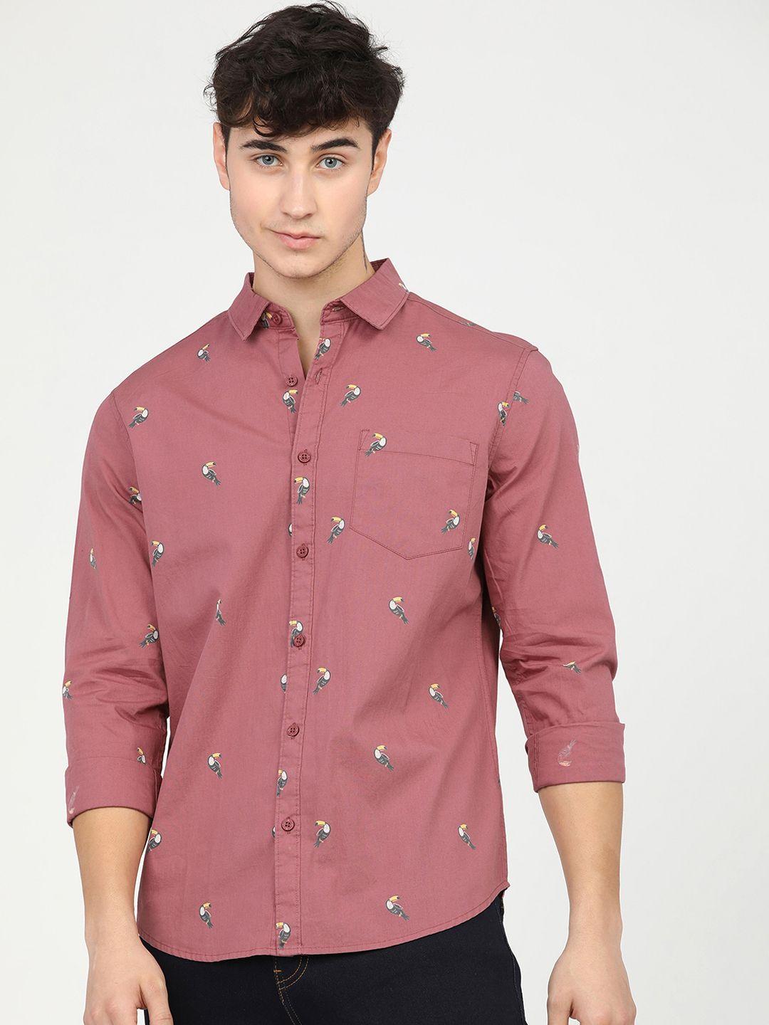 highlander men mauve slim fit opaque printed casual shirt