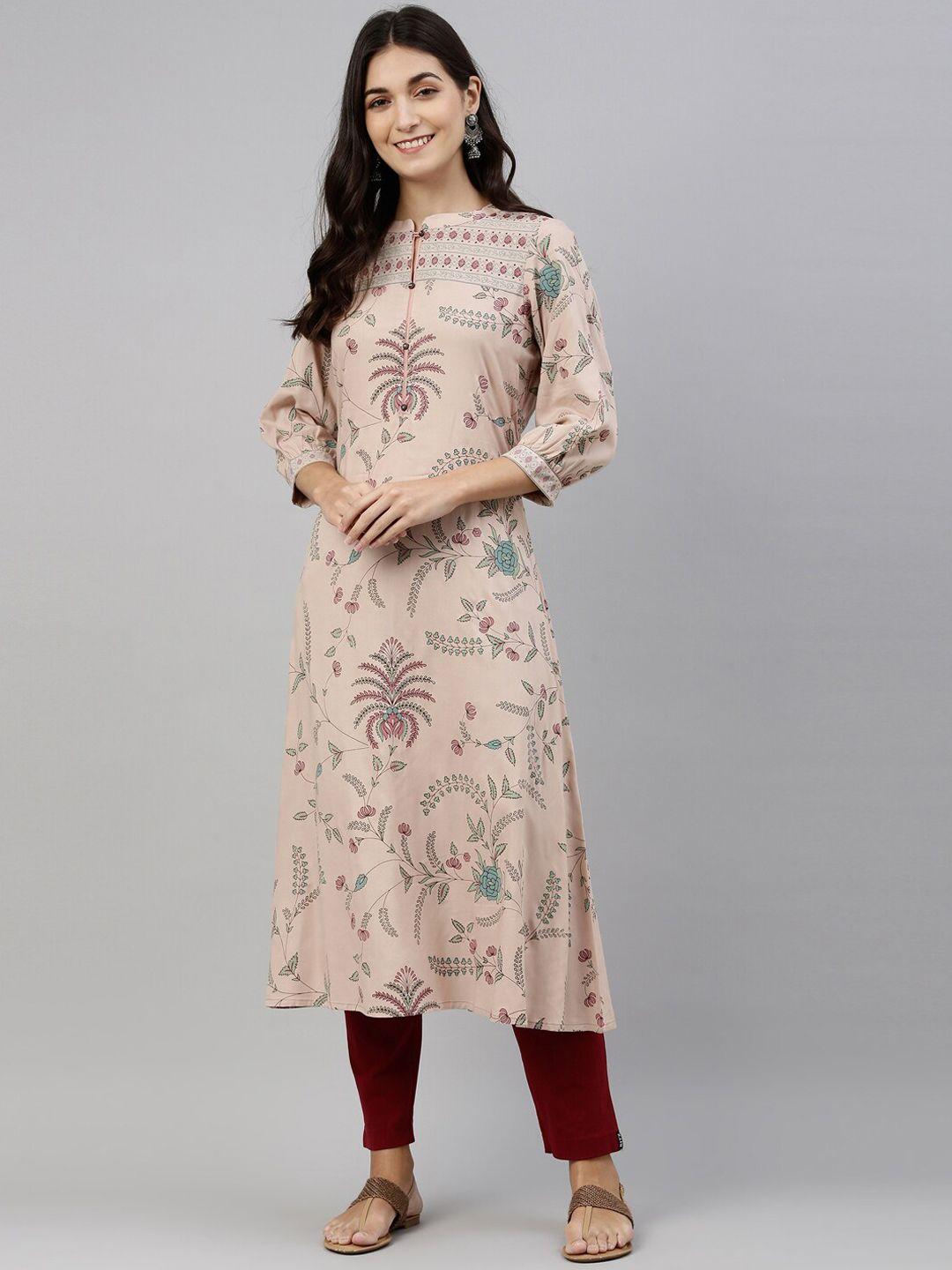 neerus women peach-coloured floral printed floral kurta