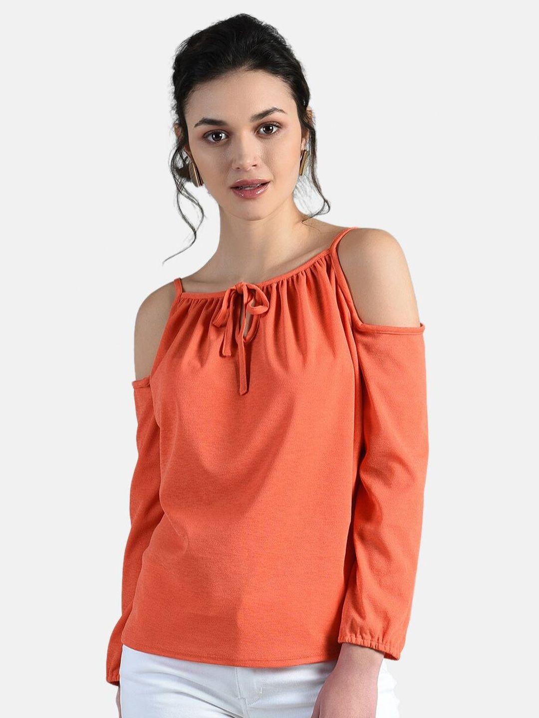 aara orange tie-up neck regular top