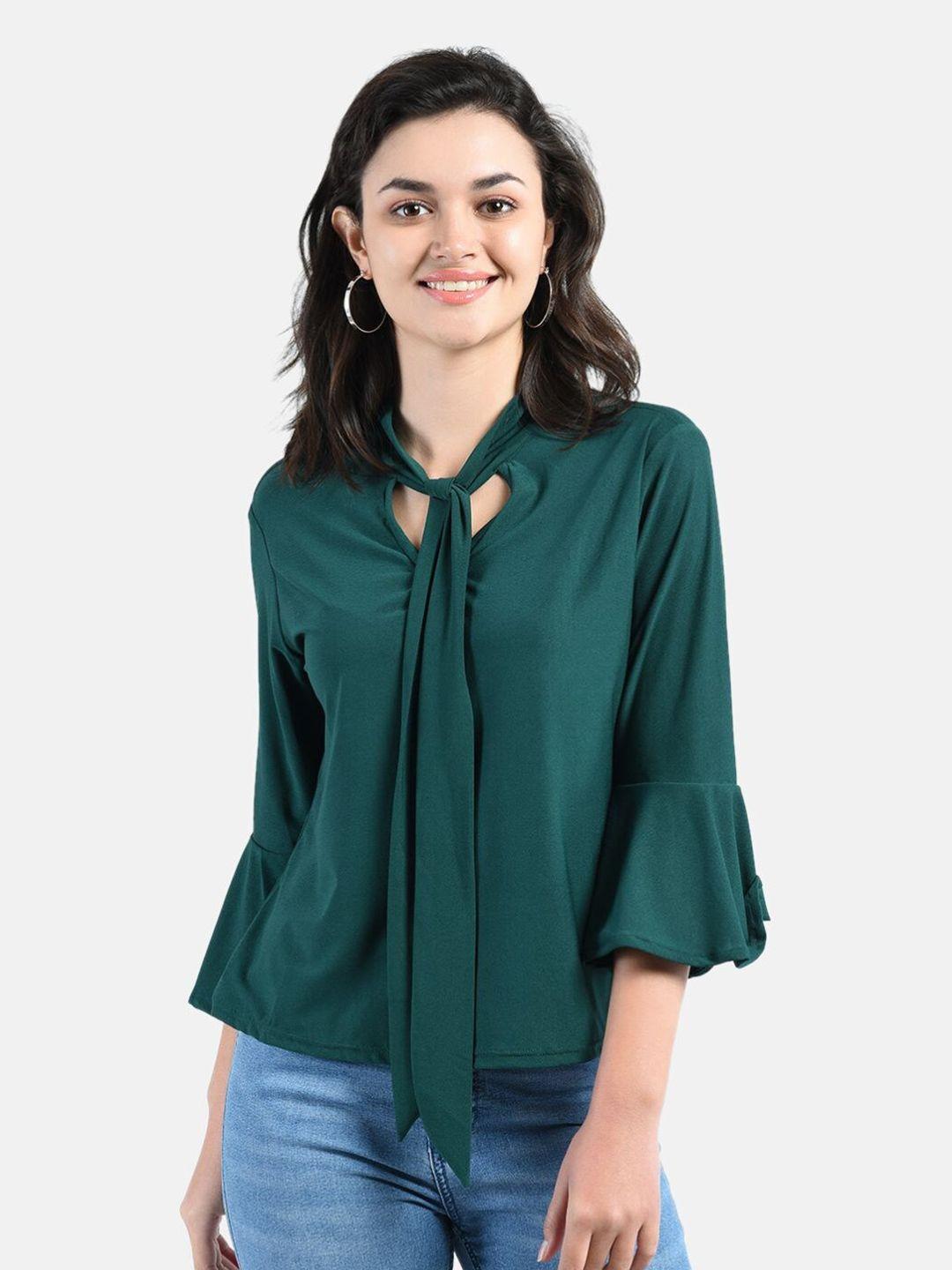 aara green tie-up neck regular top