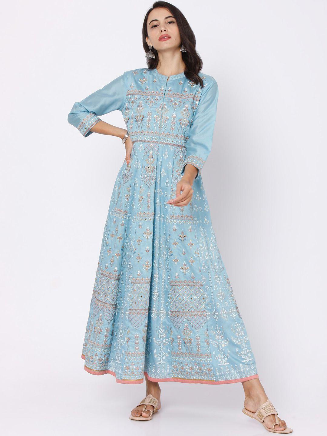 ojas designs turquoise blue ethnic maxi dress