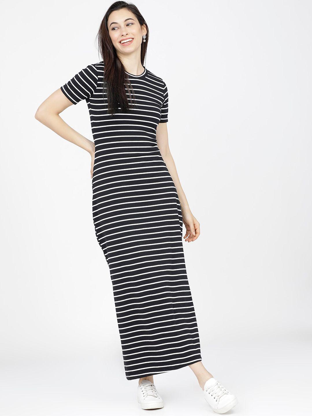 tokyo talkies black & white striped maxi dress