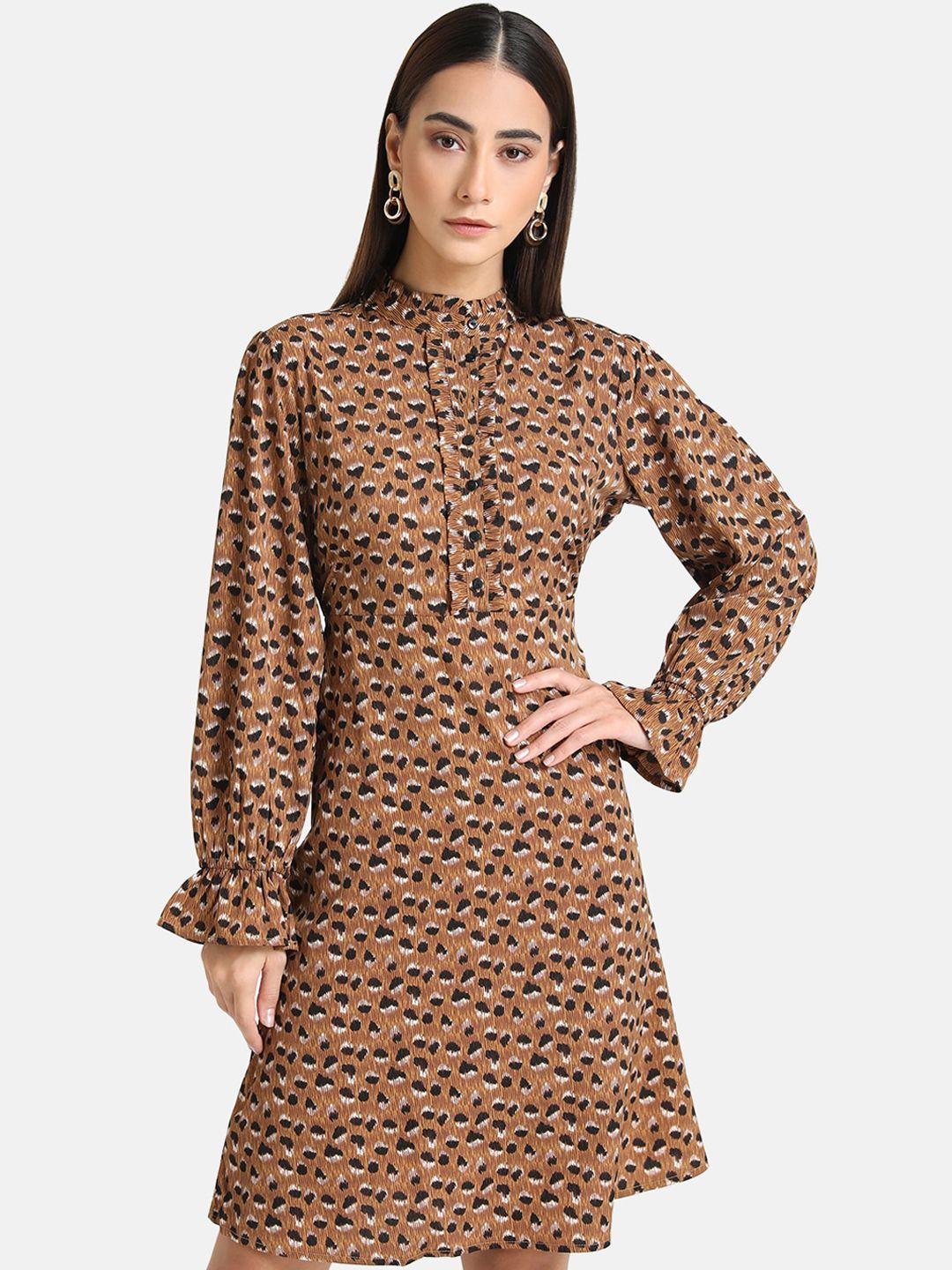 kazo brown & black animal a-line dress