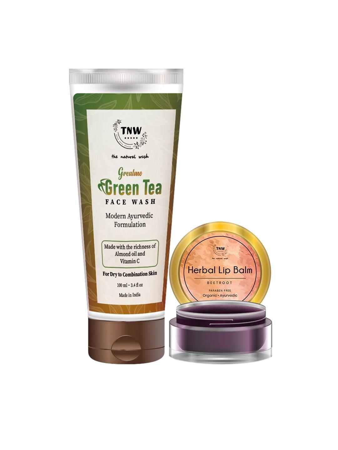 tnw the natural wash unisex green tea face wash & beetroot lip balm combo