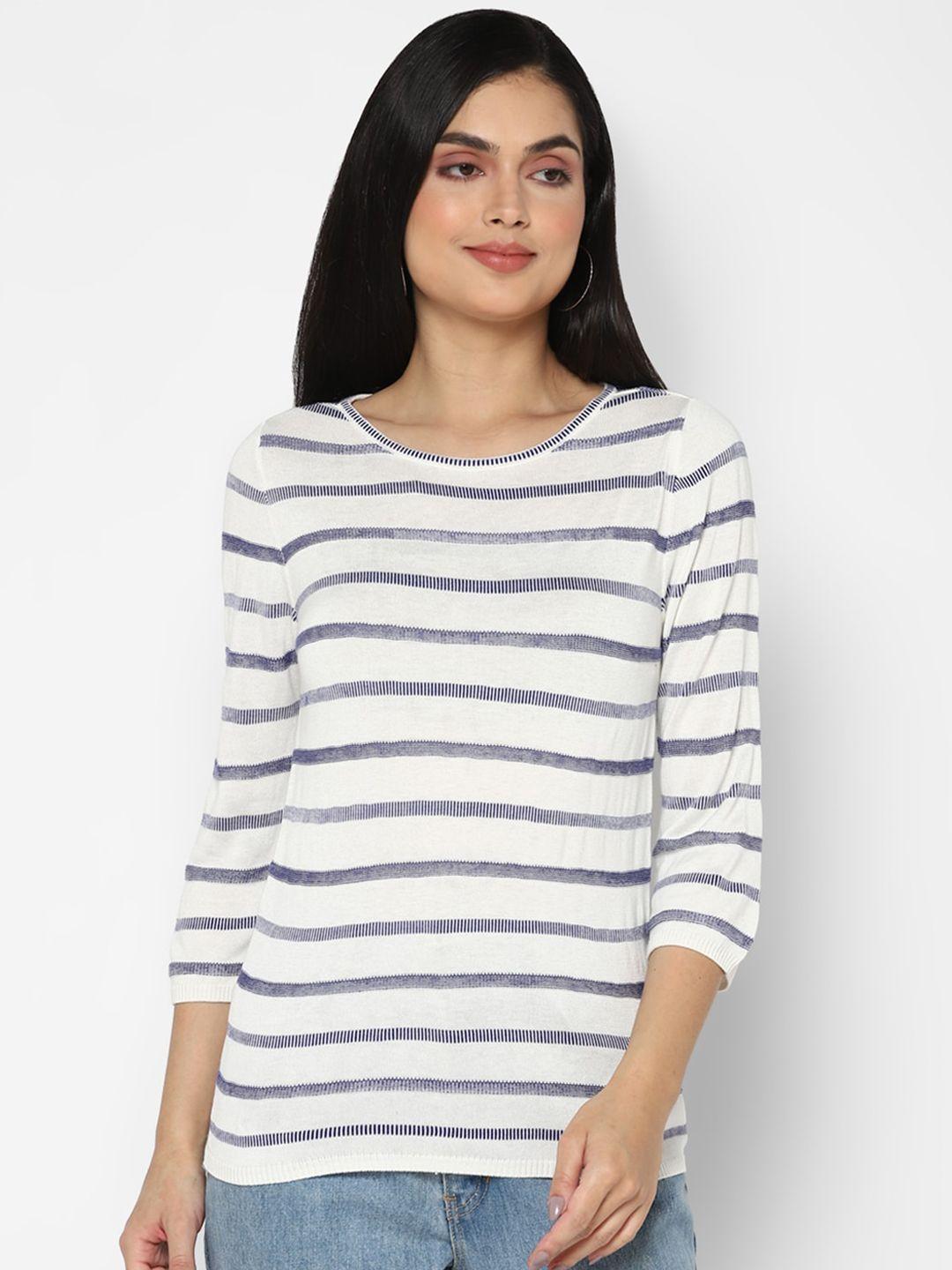 allen solly woman women off-white & blue striped t-shirt