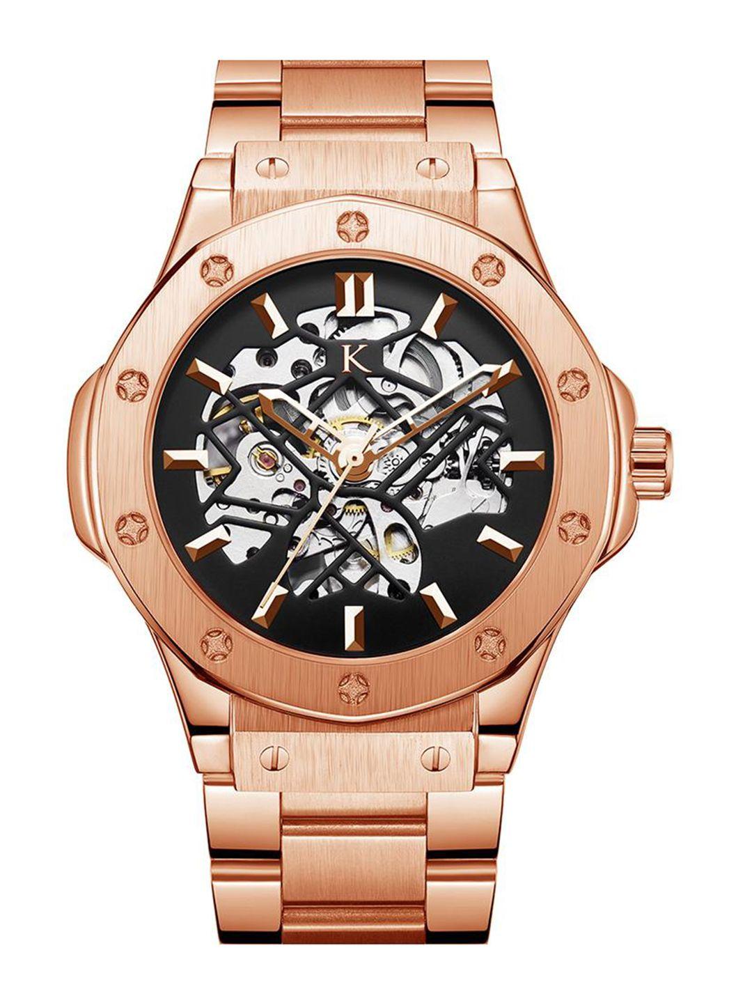 kredo men dedon steel rose automatic skeleton analogue watch-kw117