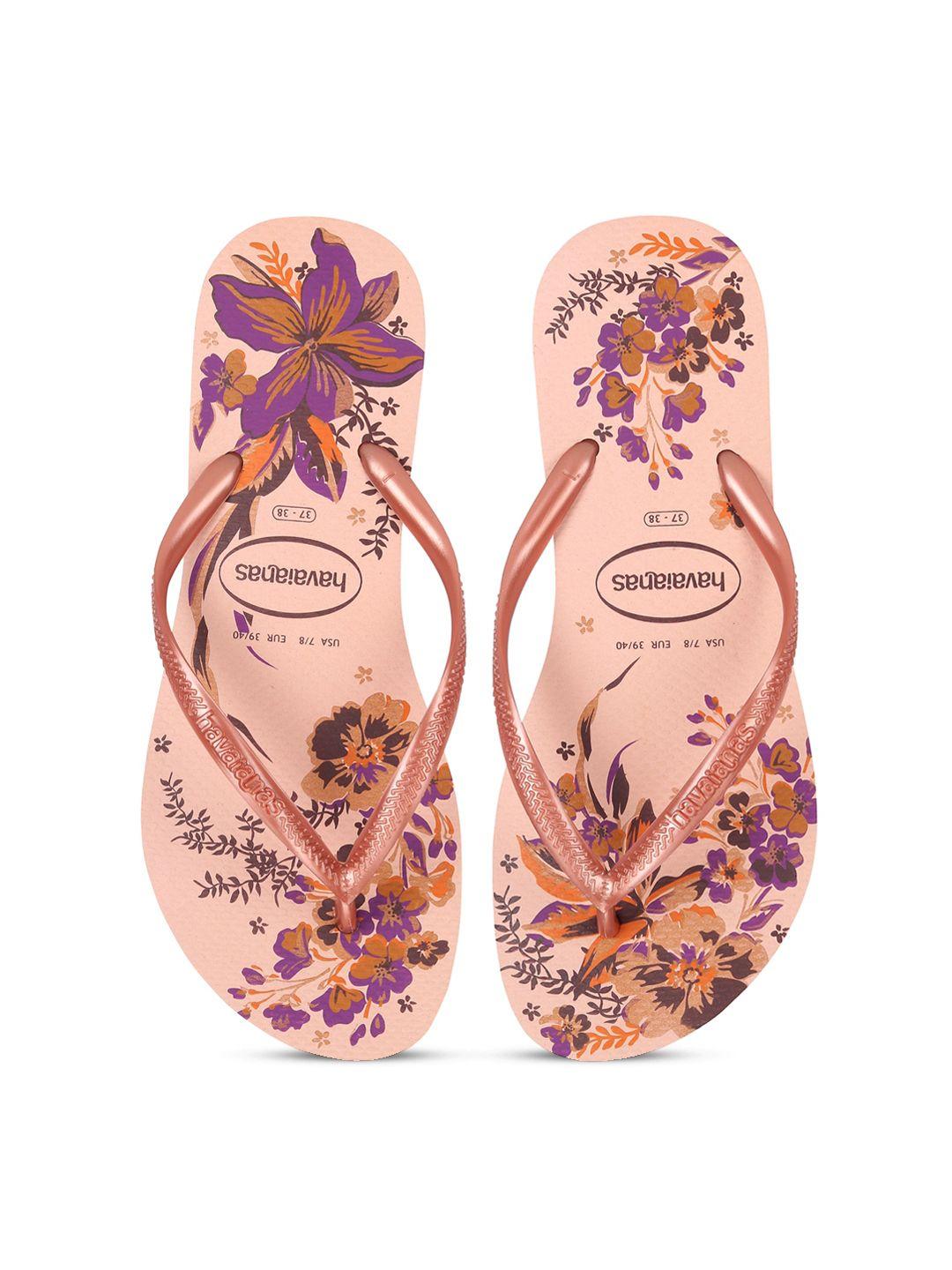 havaianas women rose gold & purple printed thong flip-flops