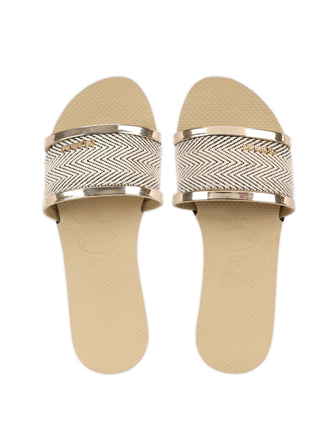 havaianas women gold-toned & beige rubber slip-on