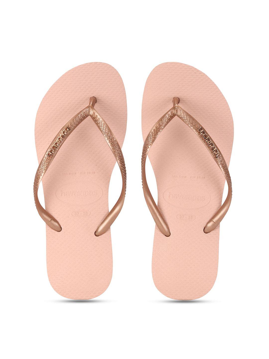 havaianas women rose gold & peach-coloured rubber thong flip-flops