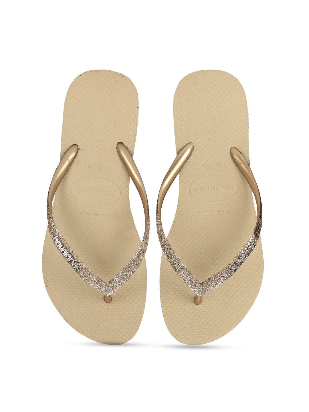 havaianas women gold-toned rubber thong flip-flops