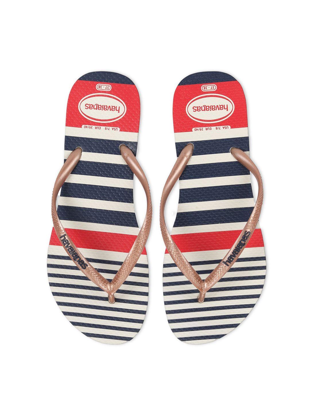 havaianas women white & red striped rubber thong flip-flops