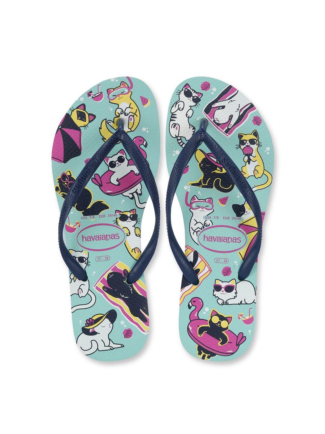 havaianas women blue & white printed thong flip-flops