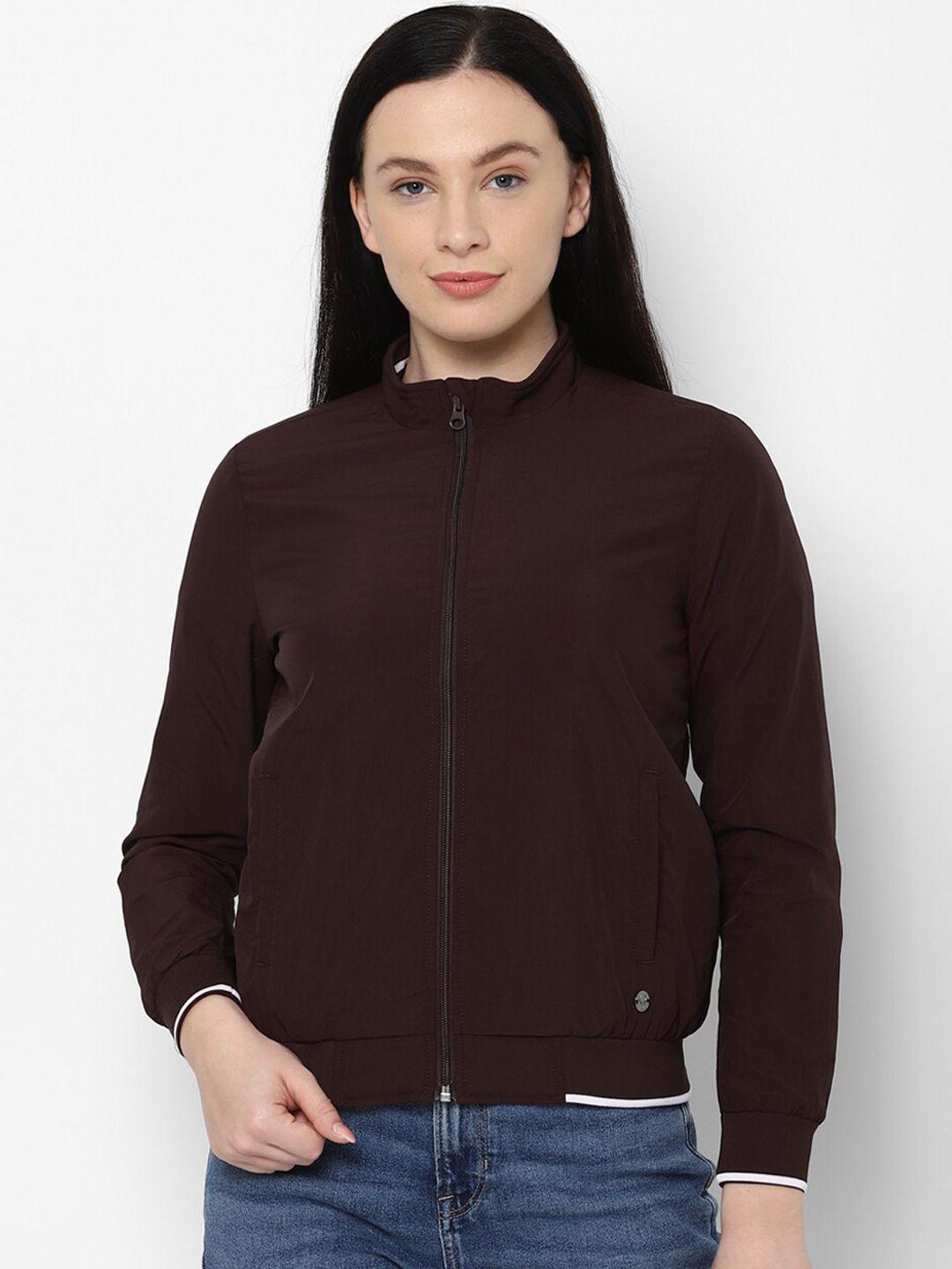 allen solly woman women maroon bomber jacket