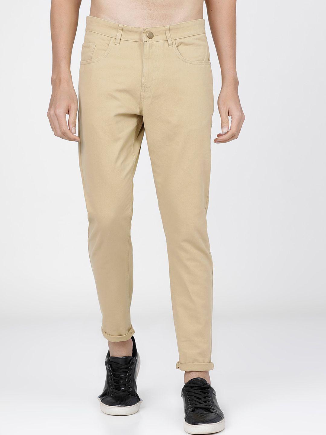 ketch men beige tapered fit easy wash chinos trousers