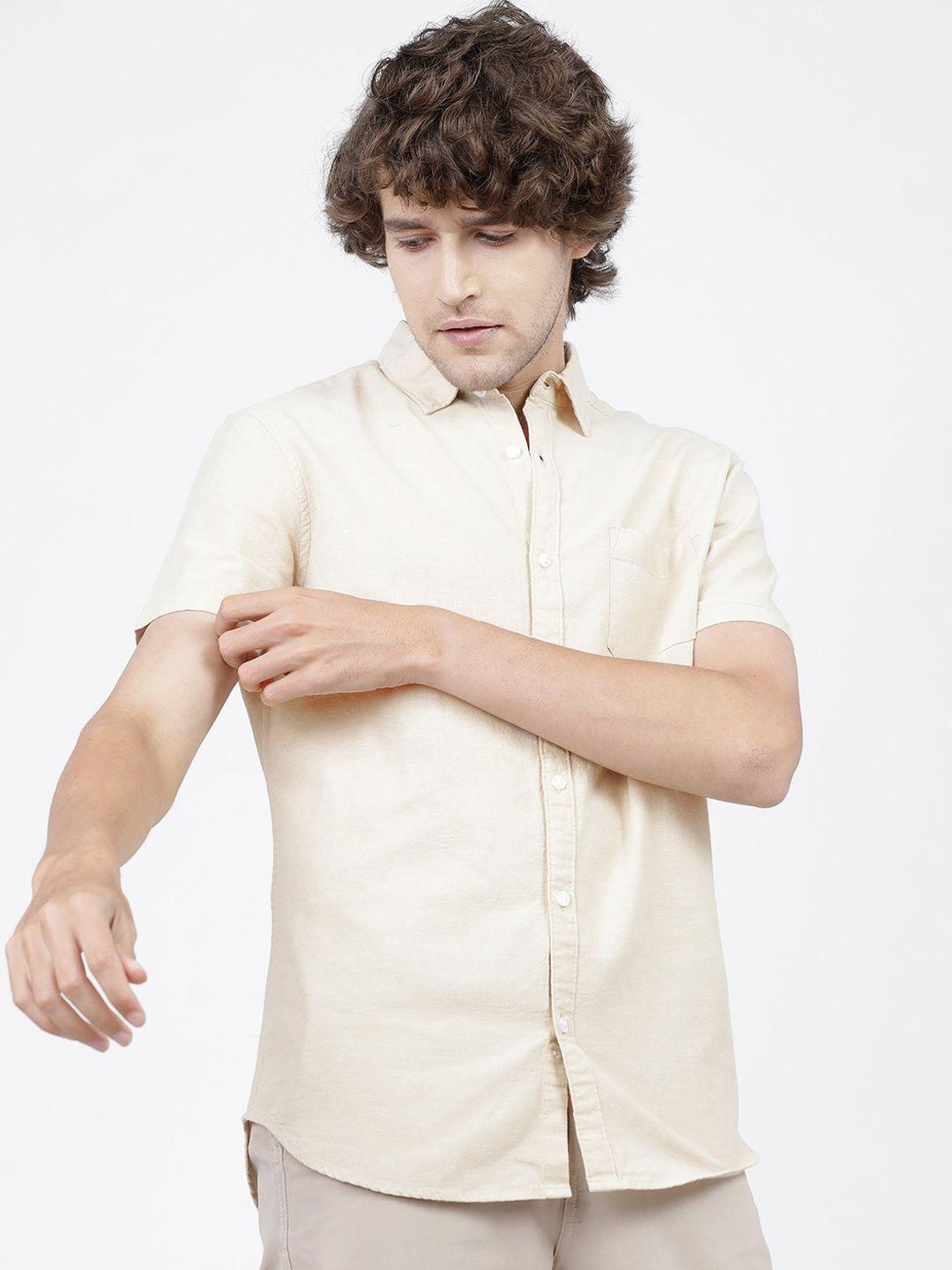 ketch men beige slim fit opaque casual shirt