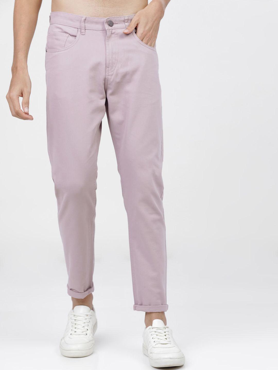 ketch men pink solid tapered fit easy wash trousers