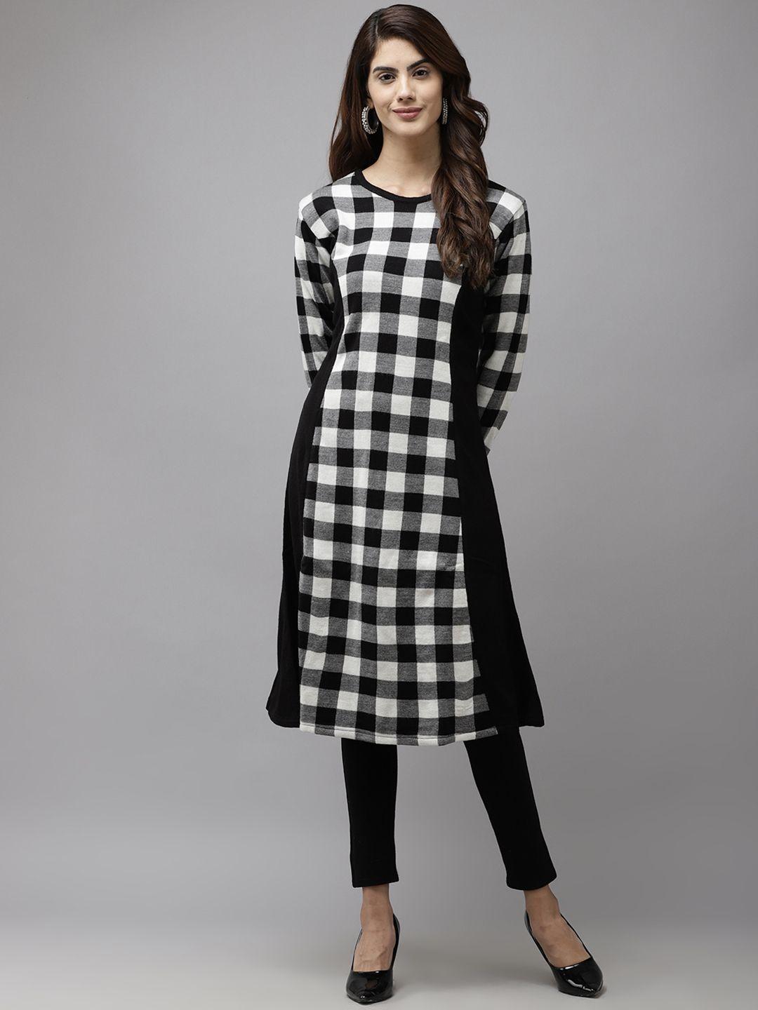 cayman women black & white checked cotton kurta