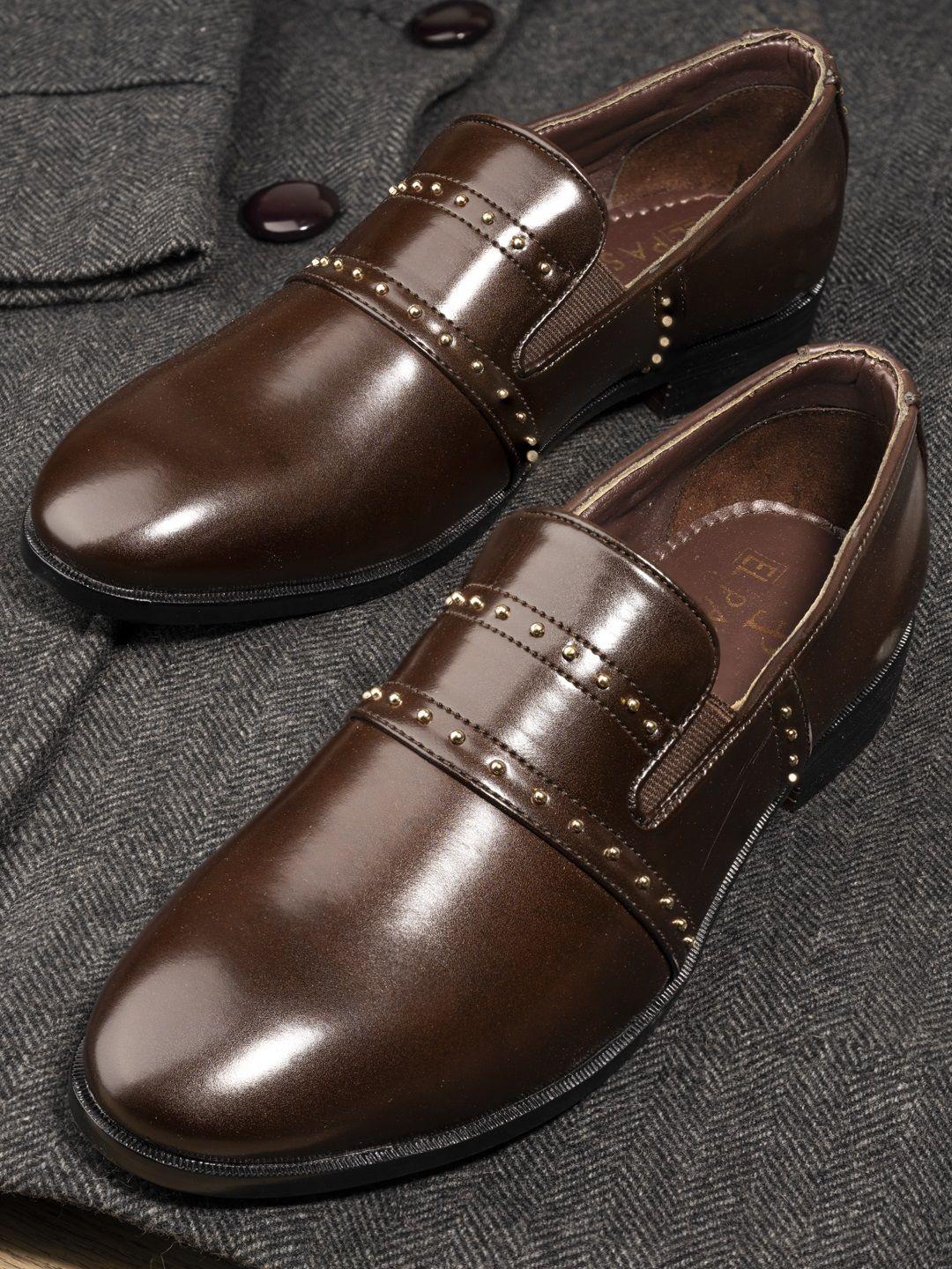 el paso men brown solid formal loafers