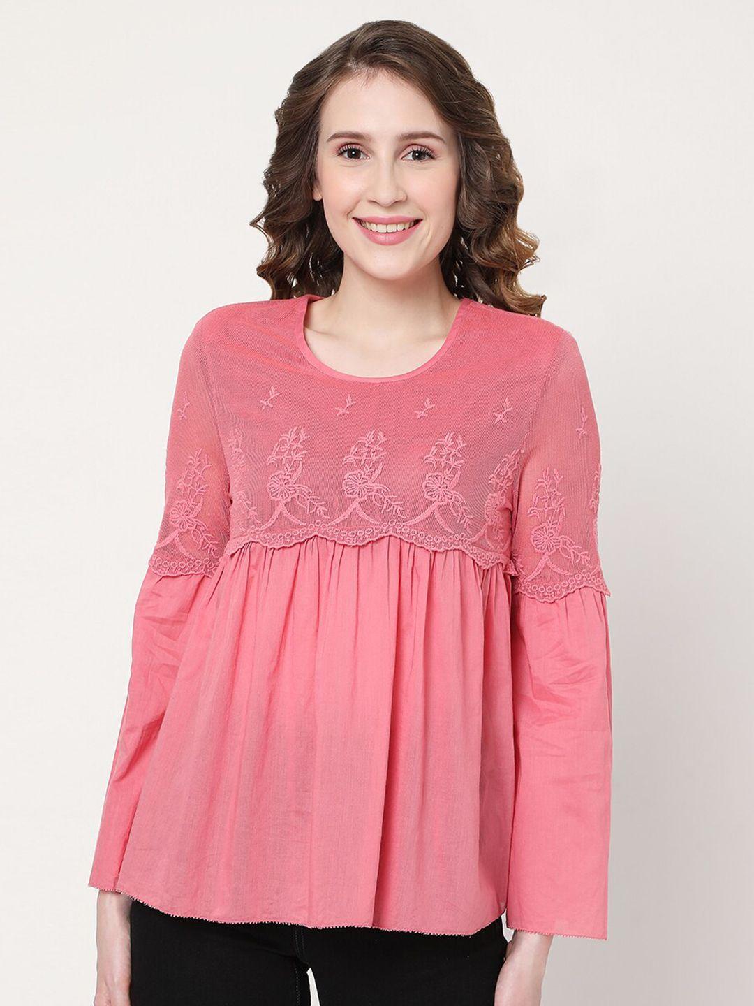 vero moda pink embroidered a-line top