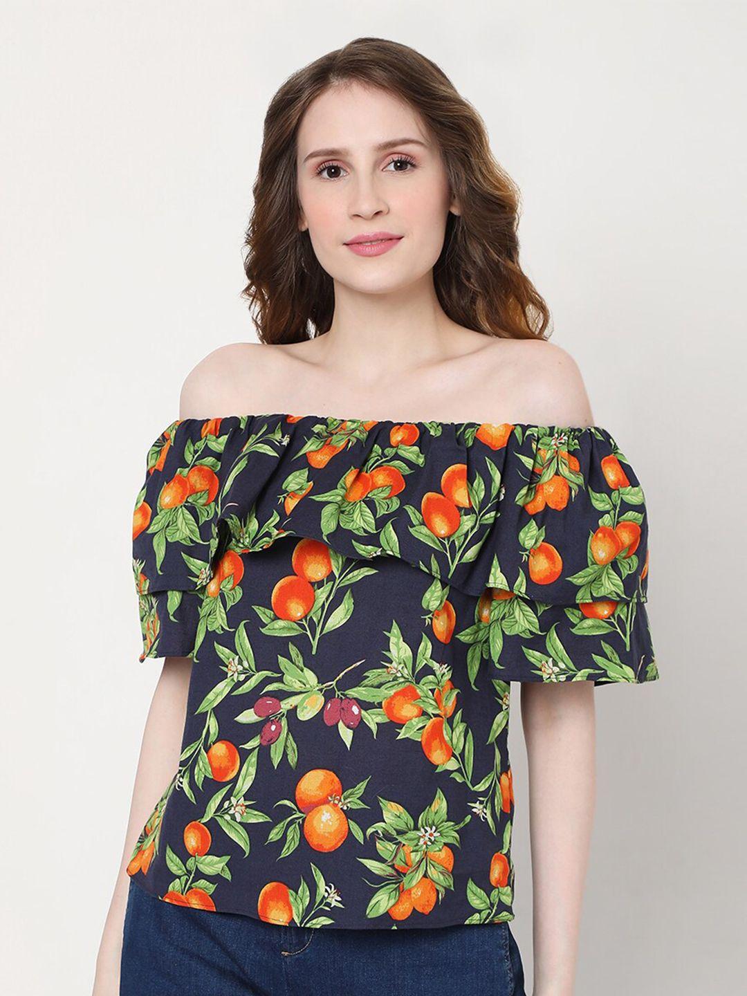 vero moda woman blue floral off-shoulder bardot top