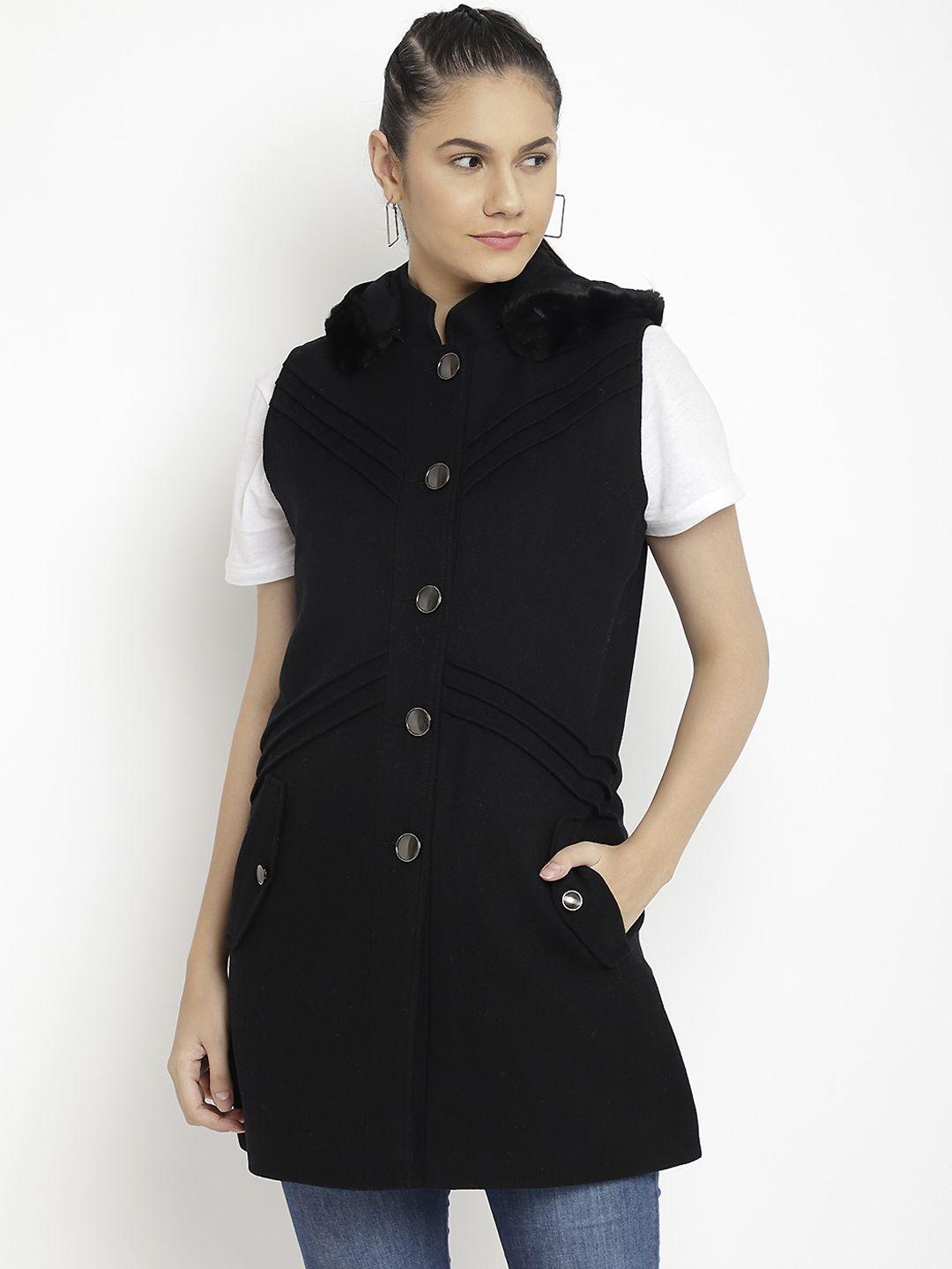 lebork women black solid winter coat