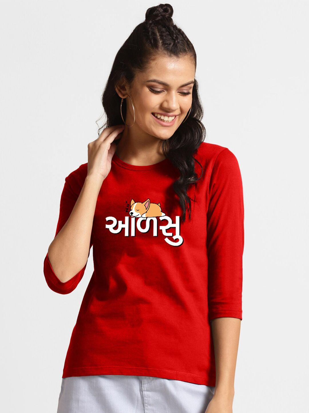 bewakoof women red aalsu printed t-shirt