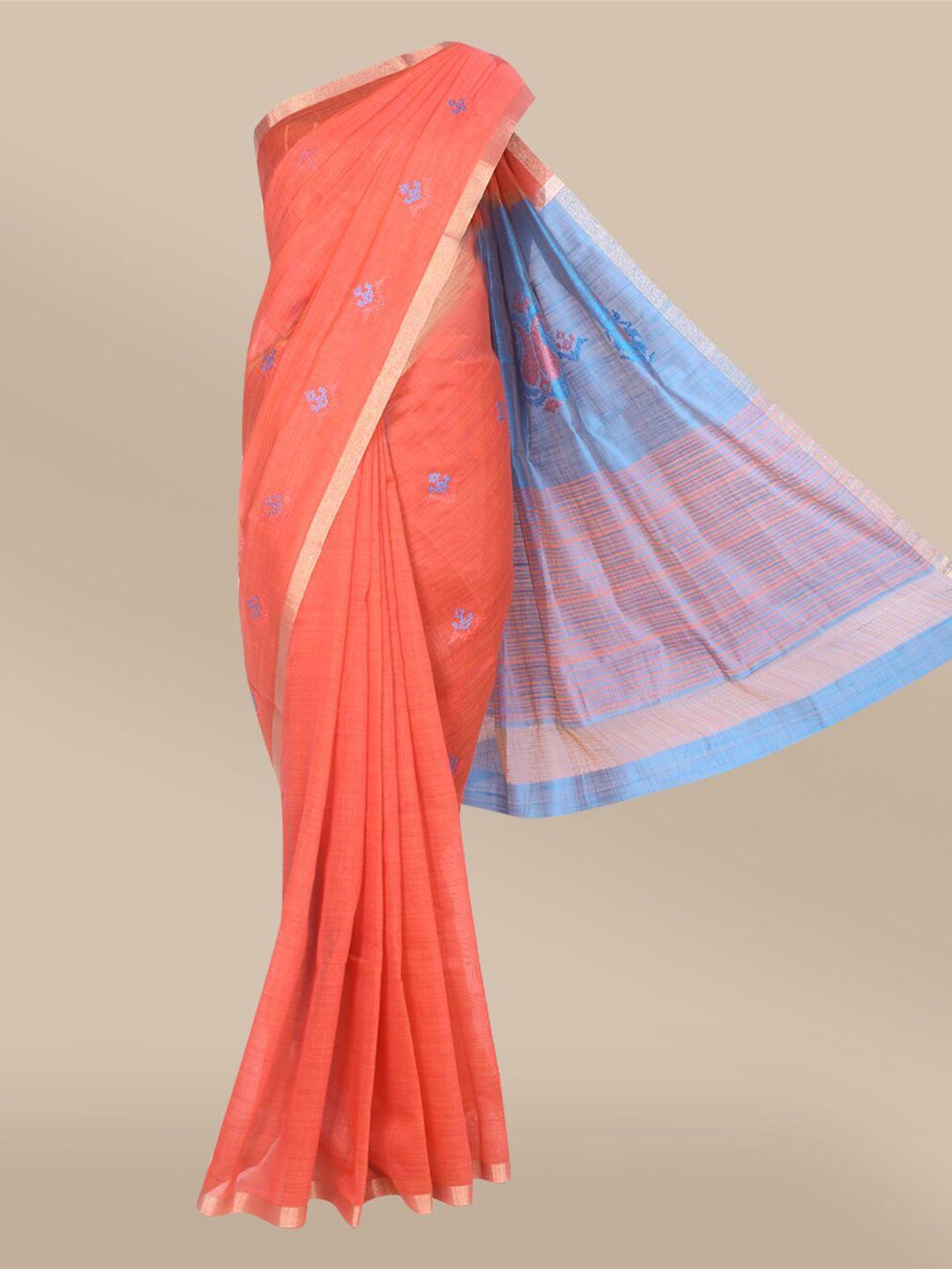 the chennai silks pink & blue floral embroidered fusion saree