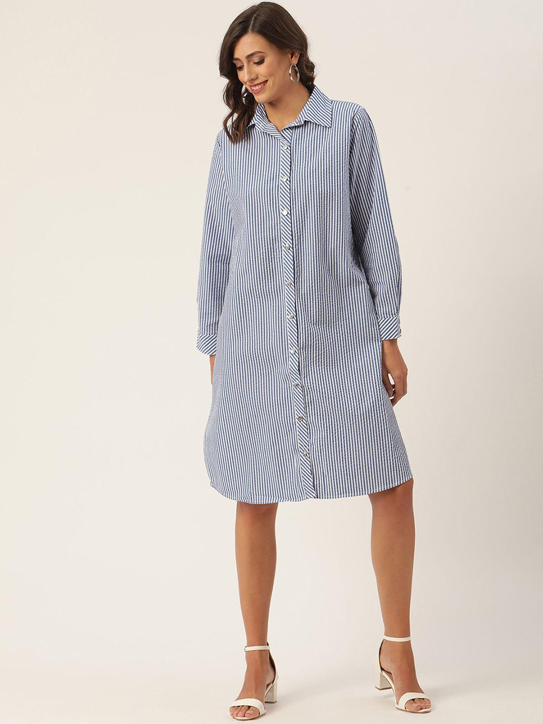 kendall & kylie navy blue & white striped shirt dress