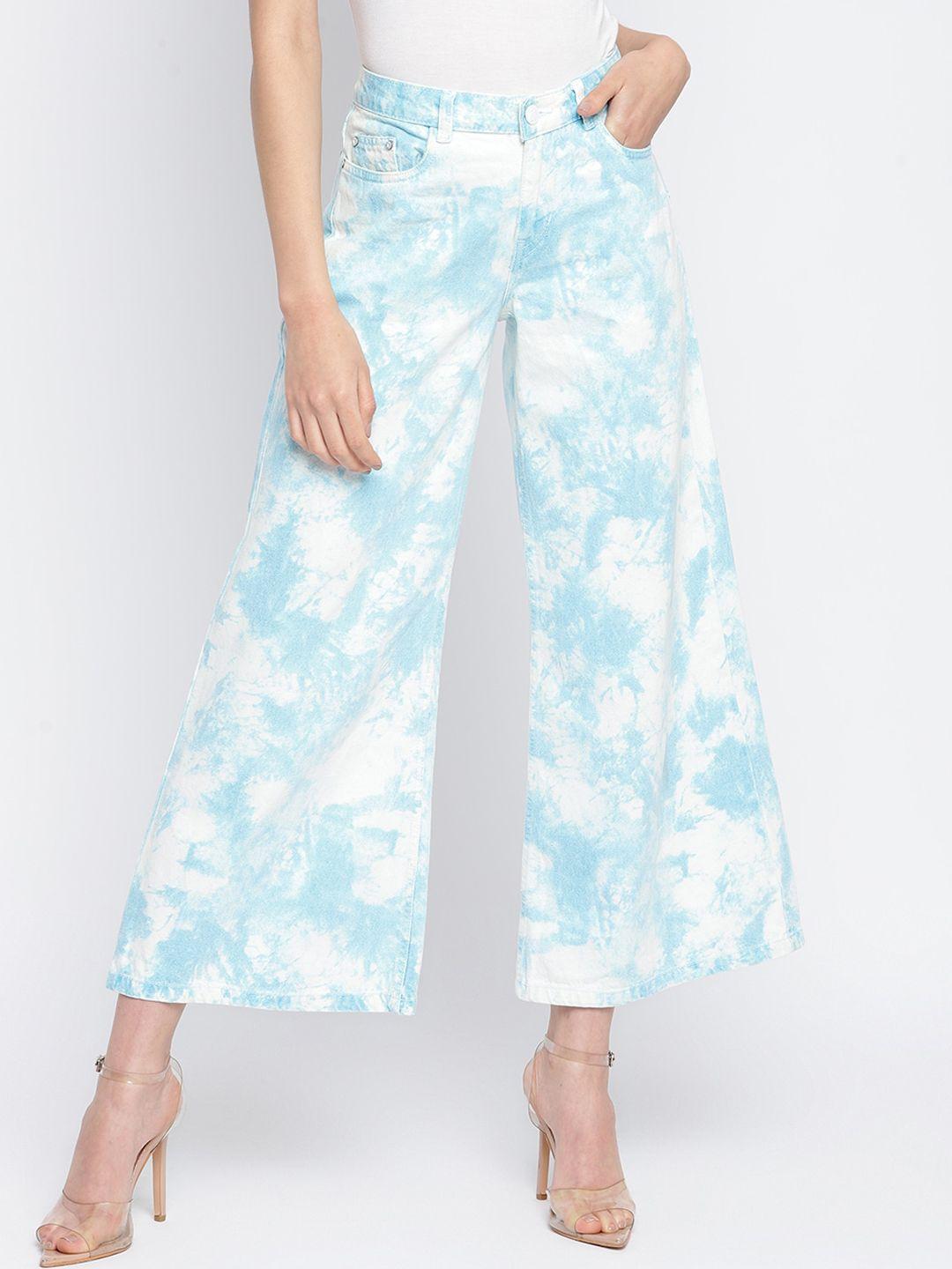 tales & stories women blue printed culottes trousers