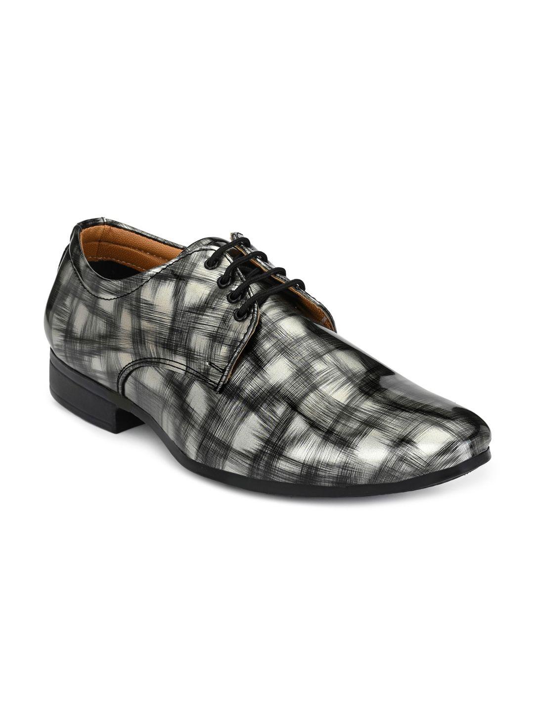 rl rocklin men men black & off-white printed formal derbys