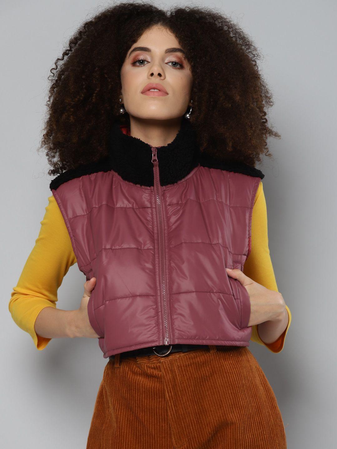 sassafras women maroon crop padded jacket